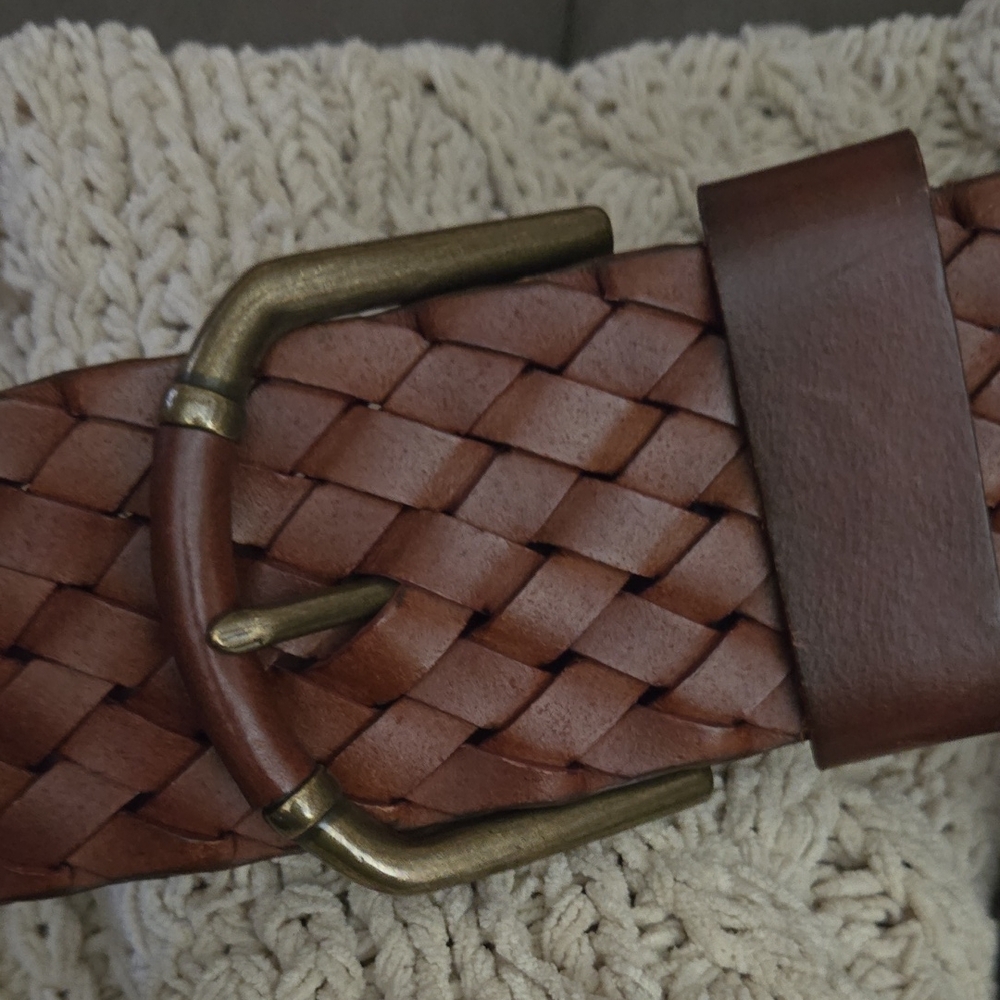 Talbots Brown Braided Belt with Brass Buckle